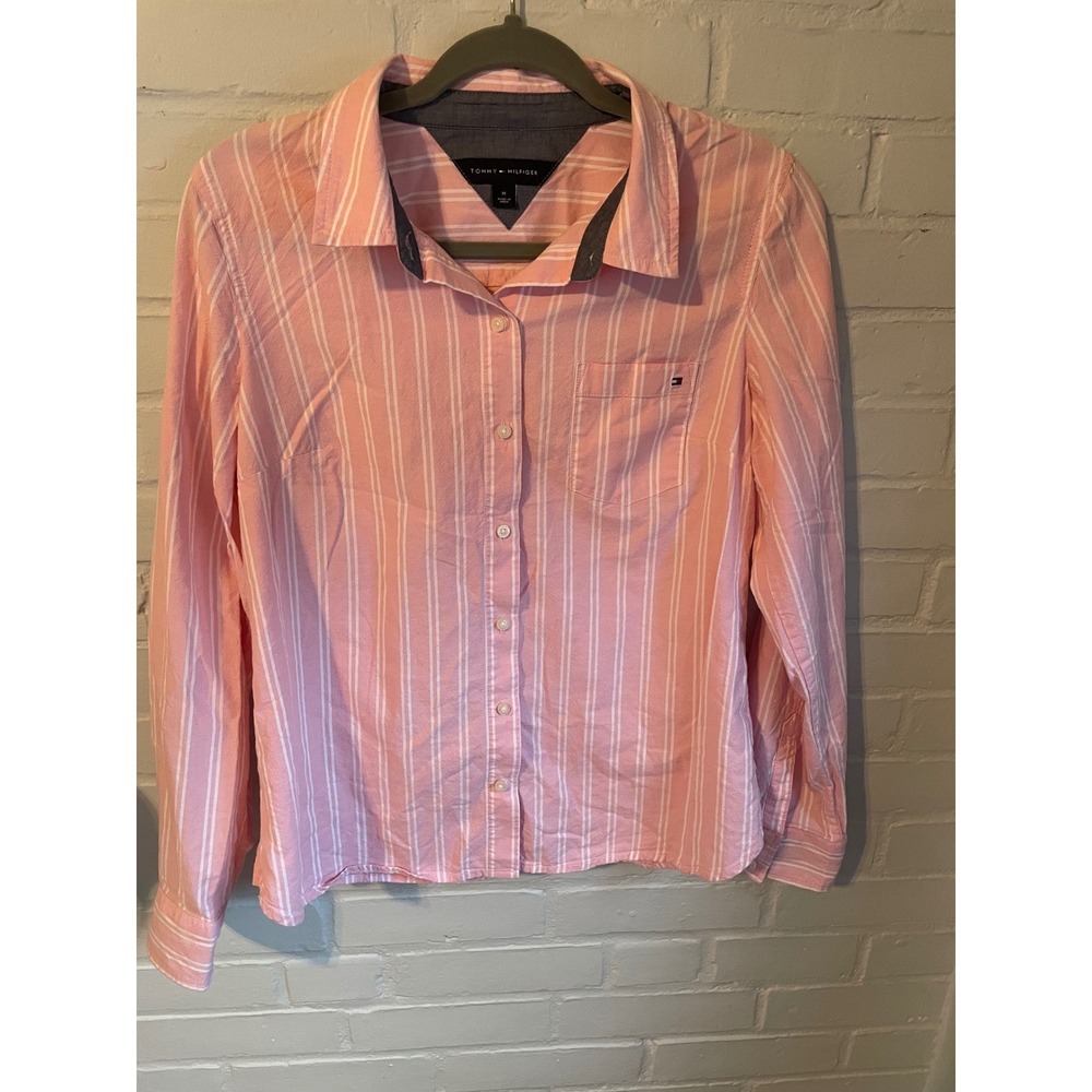 Tommy Hilfiger Pink White Stripe Button Down Shirt Women's‎ Medium